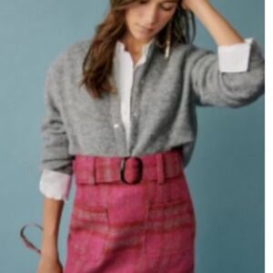 Sezane Gillie Skirt Fuchsia Check Print - Size 6